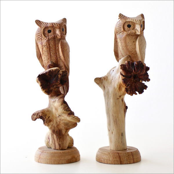 古木と小さな木彫の止まり木フクロウ(5)