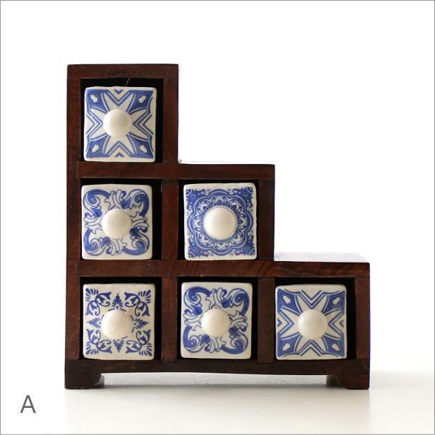 陶器の引き出しミニチェストステア6個 ブルー＆ホワイト2タイプ(6)