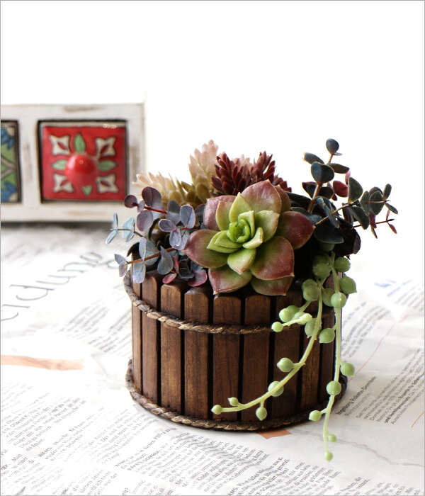 チーク 樽型小物入れ(1)