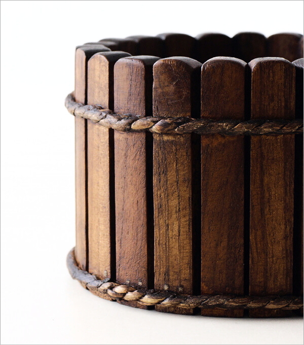 チーク 樽型小物入れ(2)