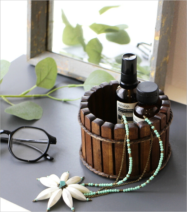 チーク 樽型小物入れ(4)