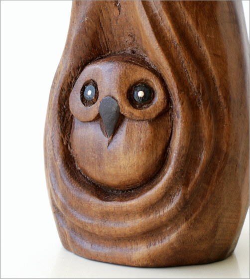 木彫りの置物 親子フクロウ(4)