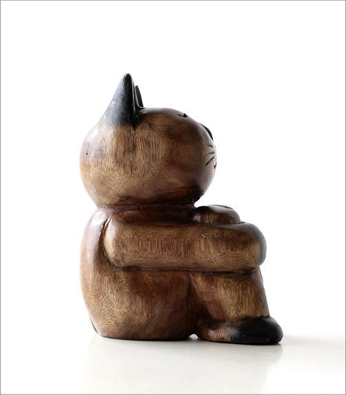 木彫りの置物 お座りネコ(3)