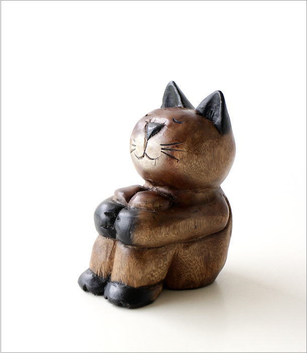 木彫りの置物 お座りネコ(6)