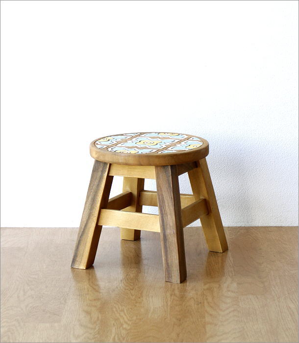 スツール 木製 子供 椅子 おしゃれ 花柄 ミニスツール 小さい ウッドスツール 丸椅子 天然木 子供イス パターン [tom8432] |  ギギliving