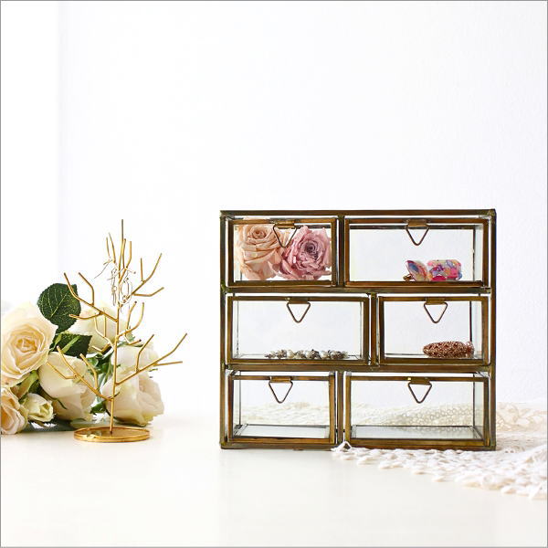 アイアンとガラスのミニチェスト 6ドロアー(7)