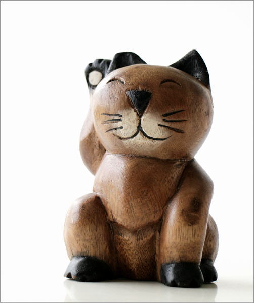 木彫りの置物 招き猫(5)