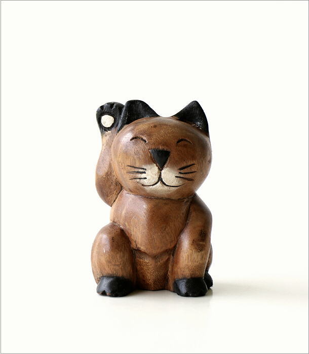 木彫りの置物 招き猫(6)