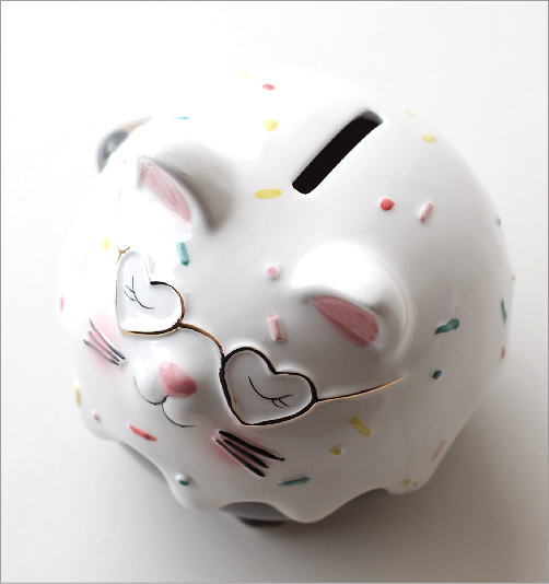 陶器の貯金箱 メガネネコ(3)