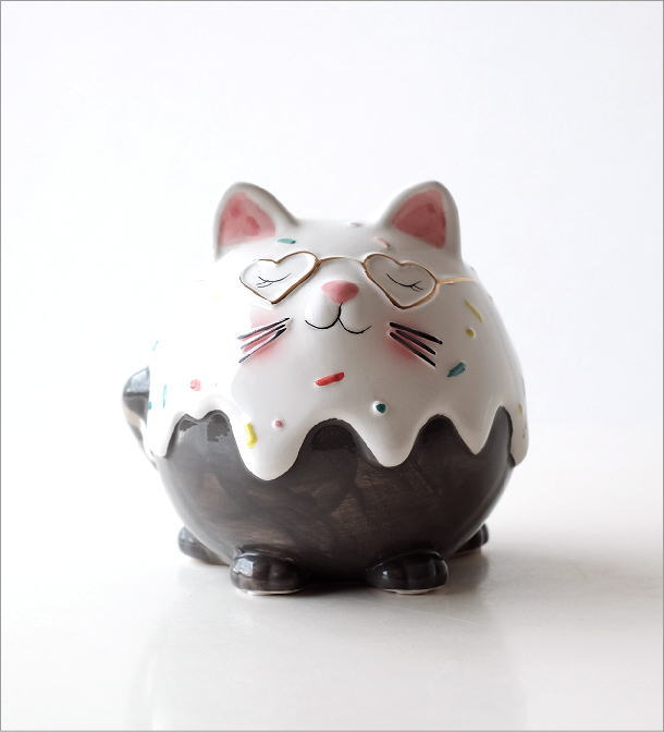 陶器の貯金箱 メガネネコ(5)