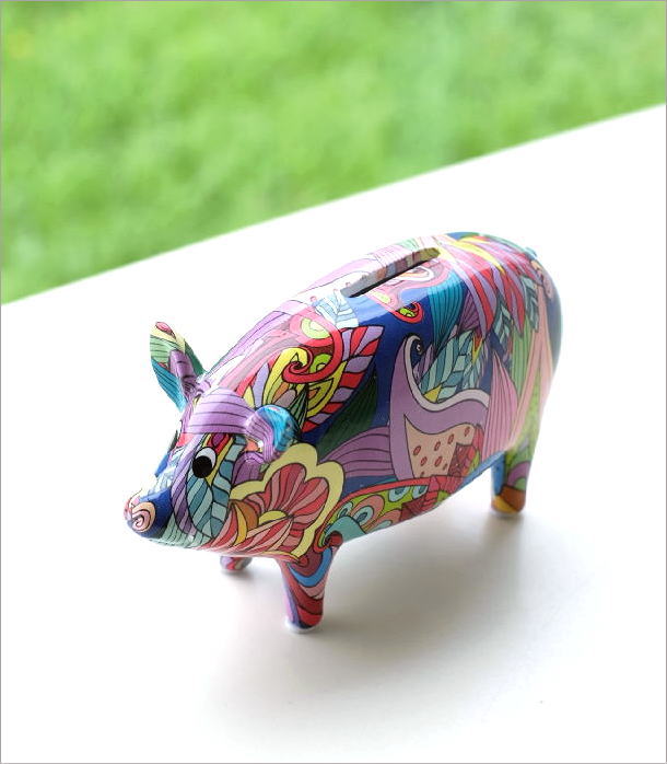 陶器のカラフル貯金箱 カラフルピッグ(1)