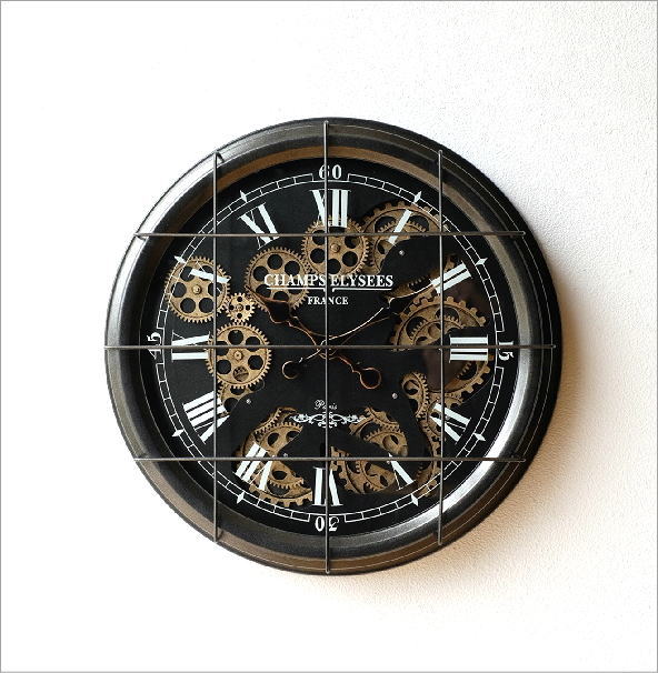 壁掛け時計 掛け時計 掛時計 壁掛時計 おしゃれ アンティーク レトロ クラシック ヨーロピアン 北欧 かっこいい モダン ブラック 黒 アイアンの 掛け時計 ギアーB [toy5393] | ギギliving