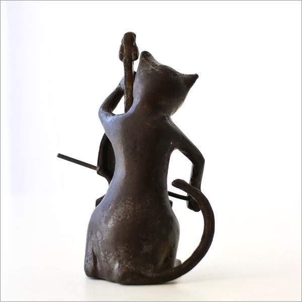 猫 置物 オブジェ チェロ 猫雑貨 真鍮 ブロンズ仕上げ レトロ