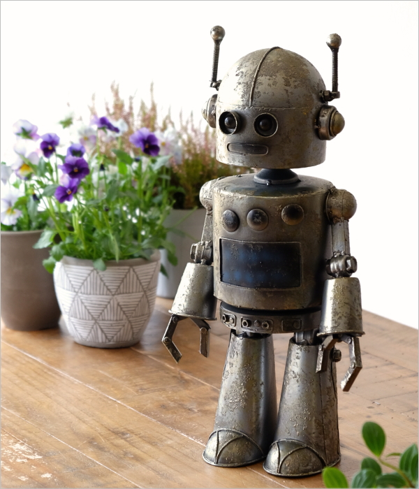 ロボット 置物 アイアン ガーデン オーナメント オブジェ レトロ