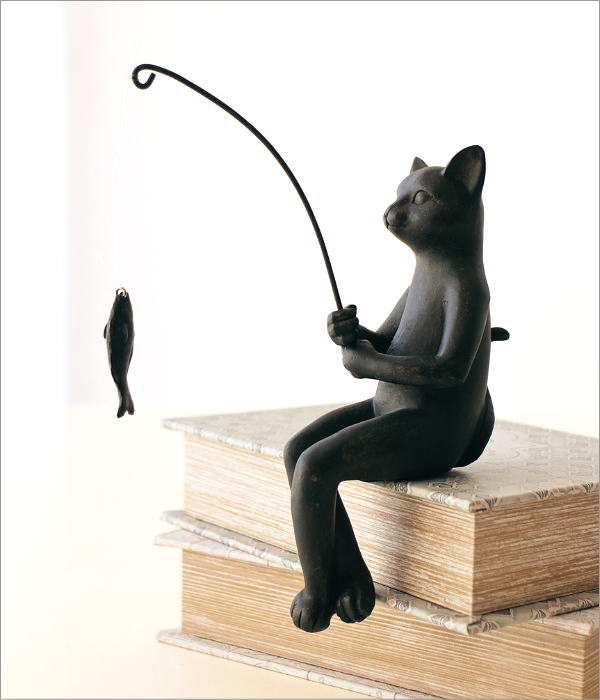 猫 置物 オブジェ 魚釣り インテリア雑貨 棚飾り レトロ アンティーク