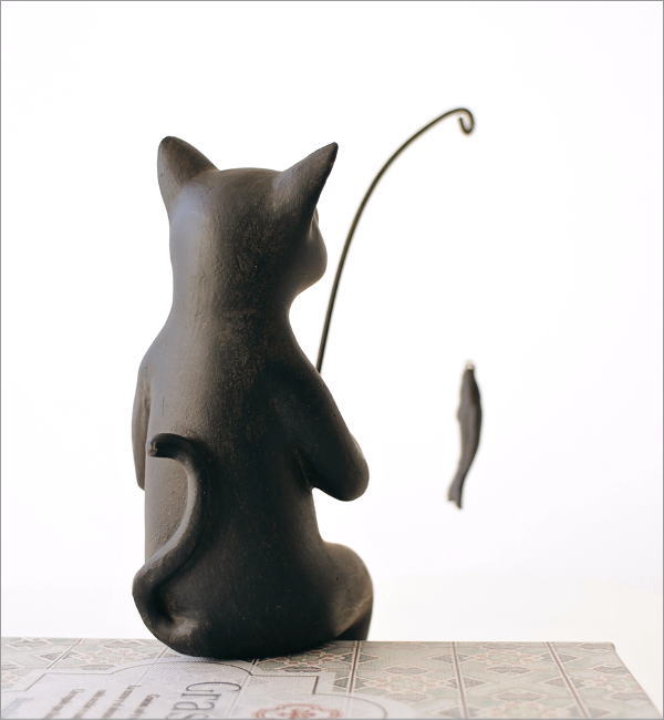 猫 置物 オブジェ 魚釣り インテリア雑貨 棚飾り レトロ アンティーク