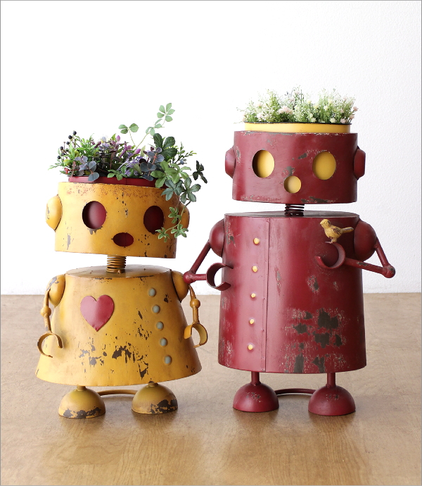 ブリキロボのフラワーポット Red(6)
