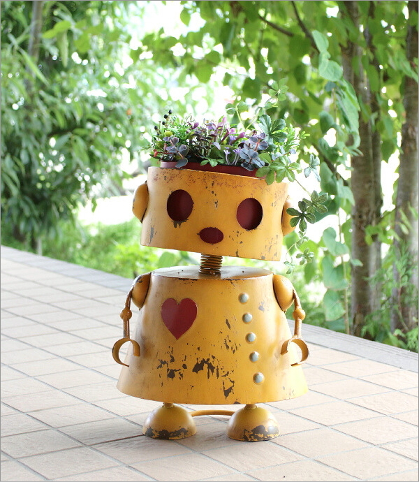 植木鉢 かわいい ブリキ ロボット 鉢 5号 おしゃれ オブジェ
