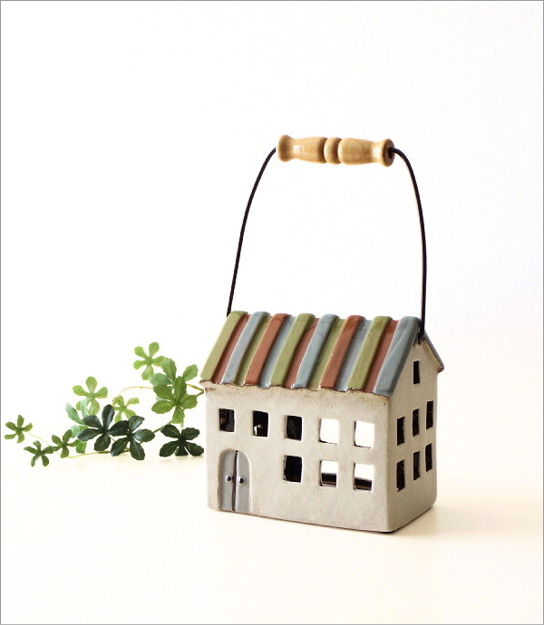 陶器のメルヘンハウス ハンドル付きキャンドルハウス A(1)