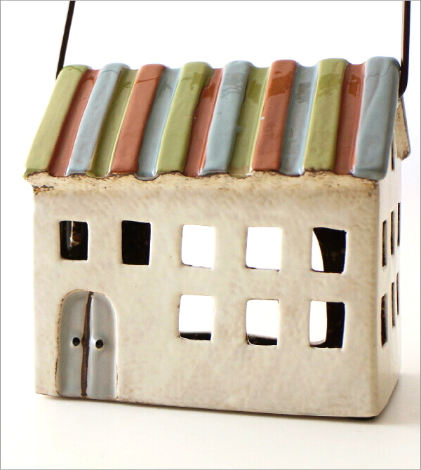 陶器のメルヘンハウス ハンドル付きキャンドルハウス A(2)