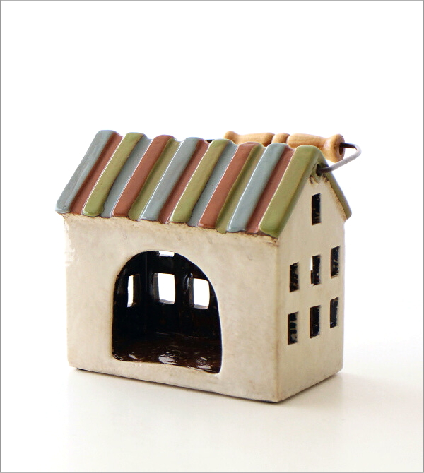 陶器のメルヘンハウス ハンドル付きキャンドルハウス A(3)