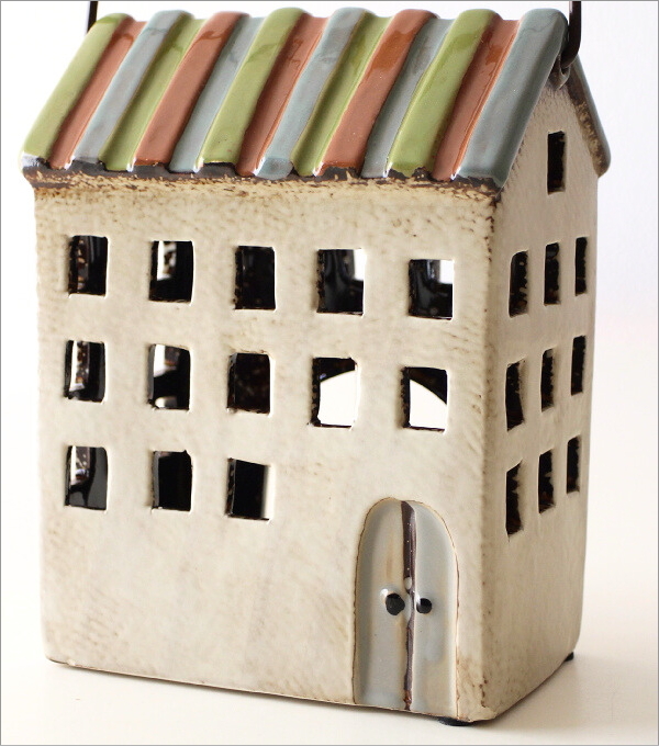 陶器のメルヘンハウス ハンドル付きキャンドルハウス B(2)