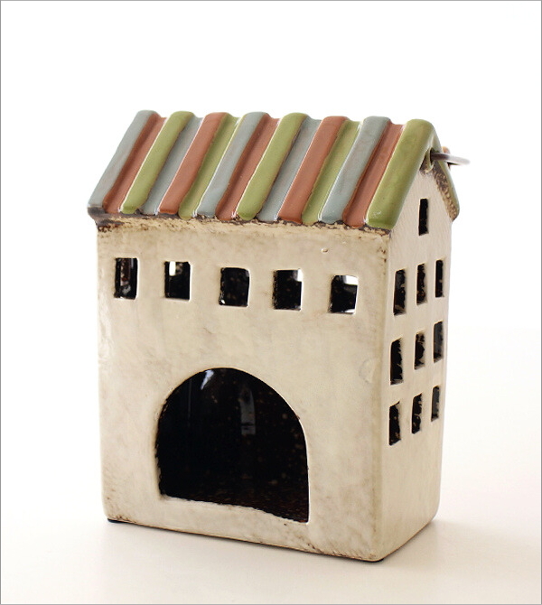 陶器のメルヘンハウス ハンドル付きキャンドルハウス B(3)