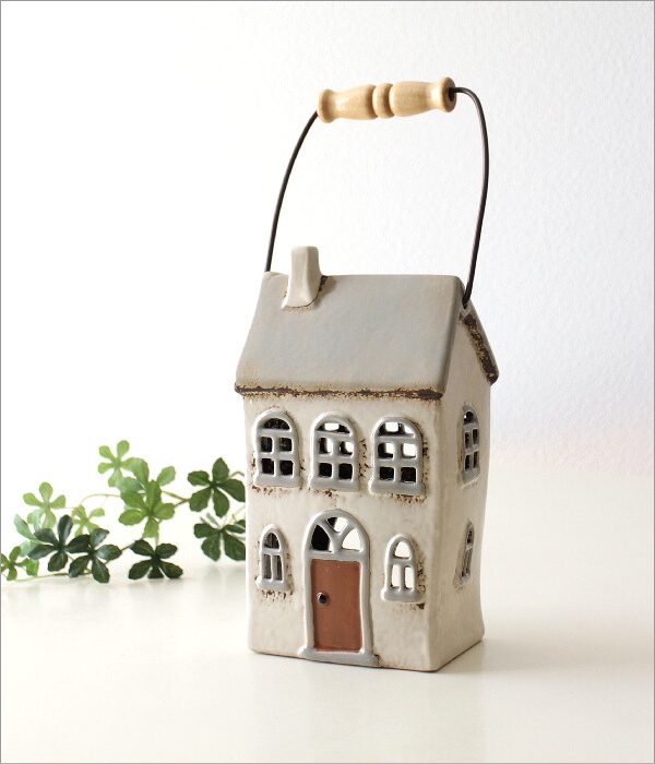 陶器のメルヘンハウス ハンドル付きキャンドルハウス C(1)