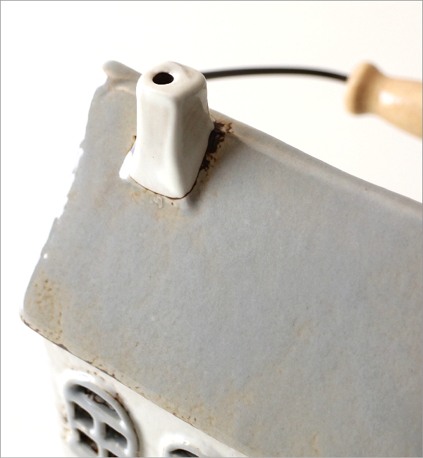 陶器のメルヘンハウス ハンドル付きキャンドルハウス C(2)