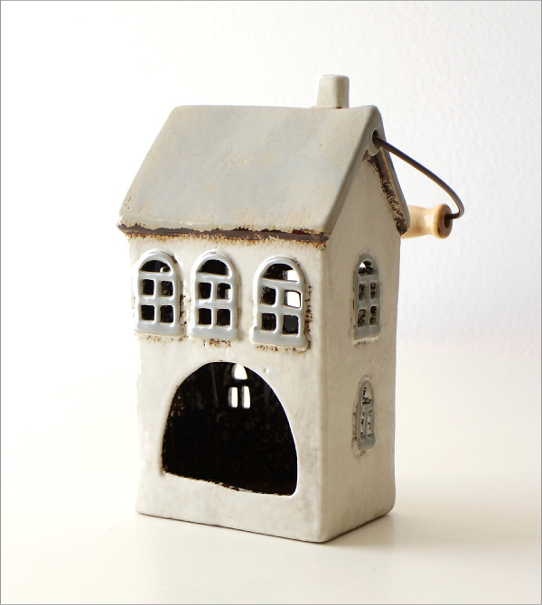 陶器のメルヘンハウス ハンドル付きキャンドルハウス C(4)