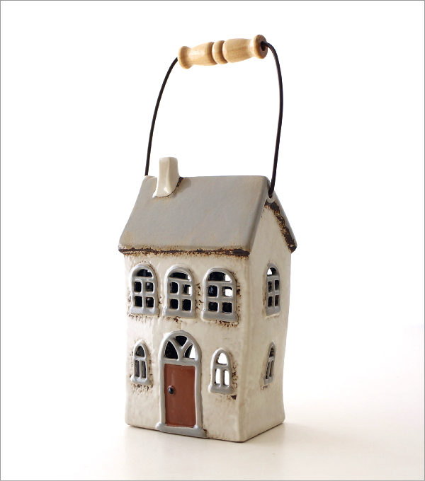 陶器のメルヘンハウス ハンドル付きキャンドルハウス C(5)