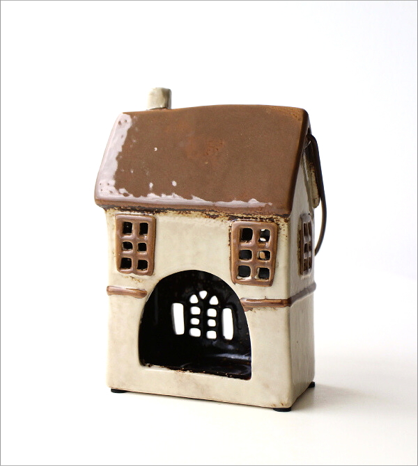 陶器のメルヘンハウス ハンドル付きキャンドルハウス D(4)