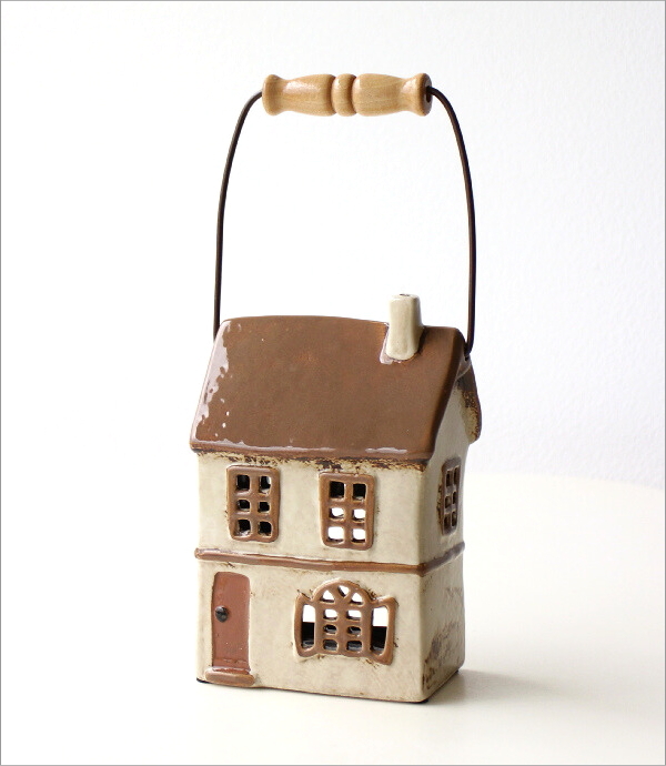 陶器のメルヘンハウス ハンドル付きキャンドルハウス D(5)