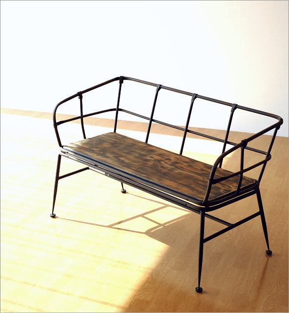 ガーデンベンチ 木製 アイアン アンティーク レトロ アイアンベンチ ナチュラル レトロ シンプル アイアンとウッドの２人掛けベンチ C Toy94 ギギliving