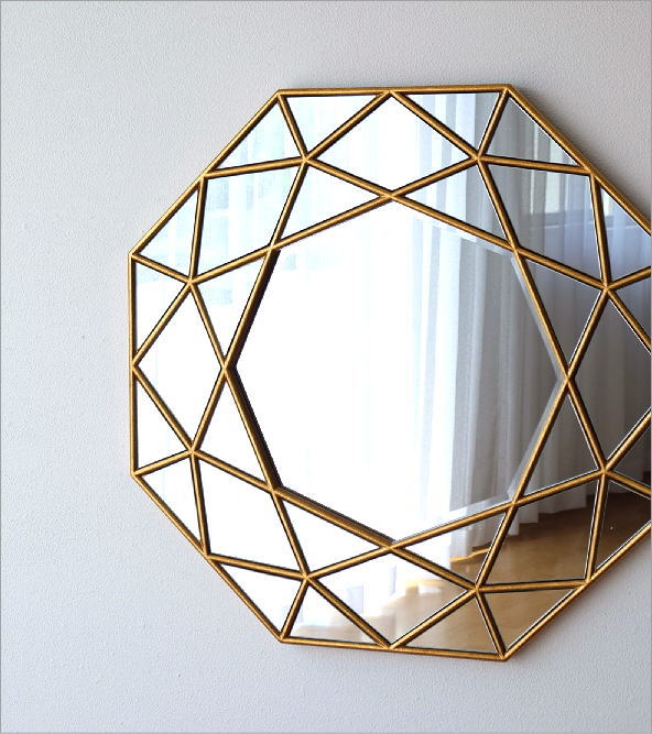 鏡 壁掛けミラー おしゃれ ゴールド 八角形 アンティーク ウォール