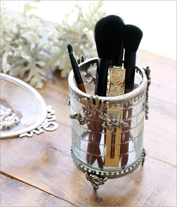 小物入れ おしゃれ 真鍮 ガラス エレガント ブラシスタンド ガラス