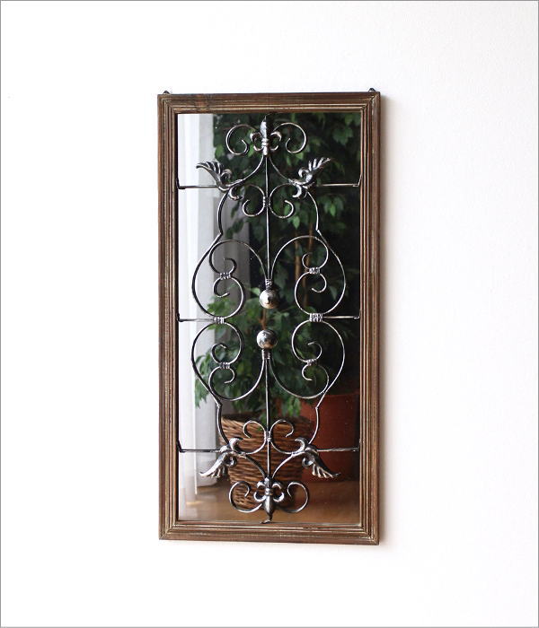 シャビーウッドとアイアンのクラシックな壁掛けミラー(6)