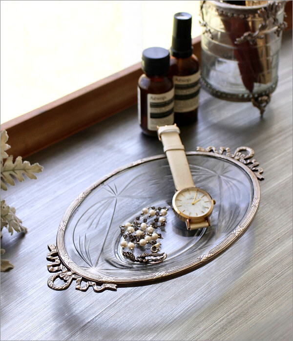 アクセサリートレイ ガラス 真鍮 アンティーク おしゃれ 脚付き ガラス