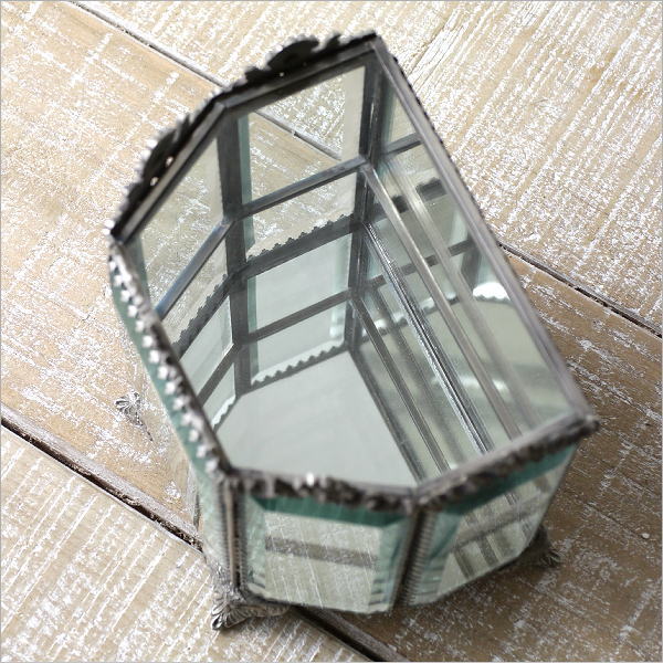 ガラスケース 真鍮 アンティーク 扉付き 小物収納ケース ミラー