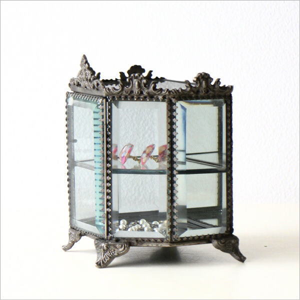 ガラスケース 真鍮 アンティーク 扉付き 小物収納ケース ミラー