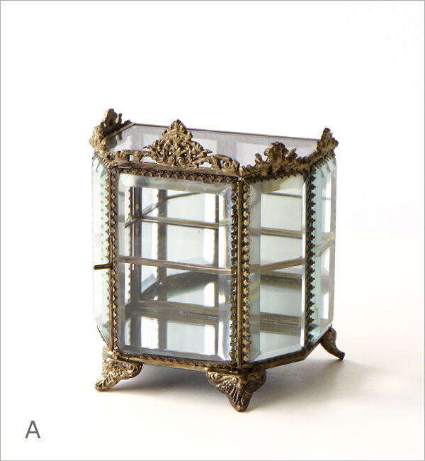 ガラスケース 真鍮 アンティーク 扉付き 小物収納ケース ミラー