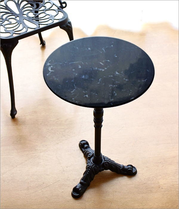 カフェテーブル 大理石 丸テーブル 1本脚 高さ60cm ブラック