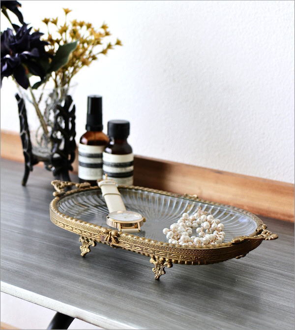 トレー 小物入れ コンポート 真鍮 ガラス シルバー 84324TY-SV トレー
