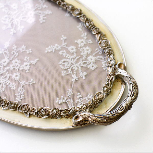 ローズ&レースのアンティーク風トレイ(3)