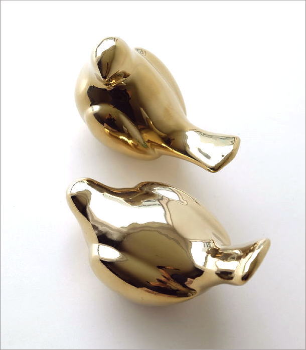 鳥 置物 オブジェ 陶器 ゴールド 金色 2羽セット 陶器の小鳥の置物 ペア [vin7692] | ギギliving
