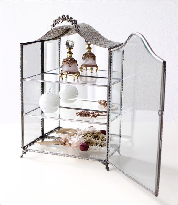 ホワイト真鍮とガラスのアーチキャビネットケース(2)