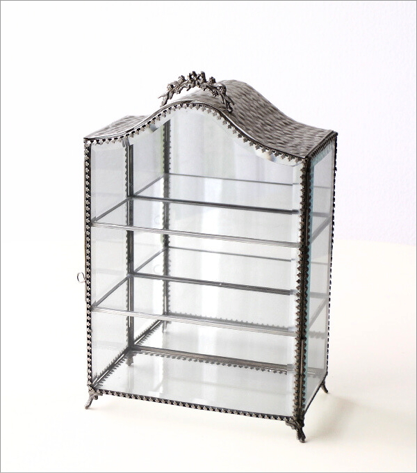 ホワイト真鍮とガラスのアーチキャビネットケース(7)