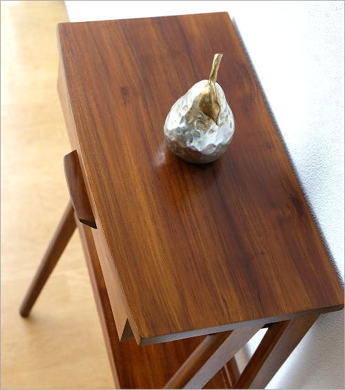 チーク 無垢材 コンソールテーブル スリム 木製 下棚付き アンティーク