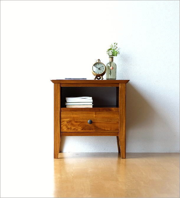 ベッドサイドテーブル ナイトテーブル チーク 無垢材 天然木 チーク