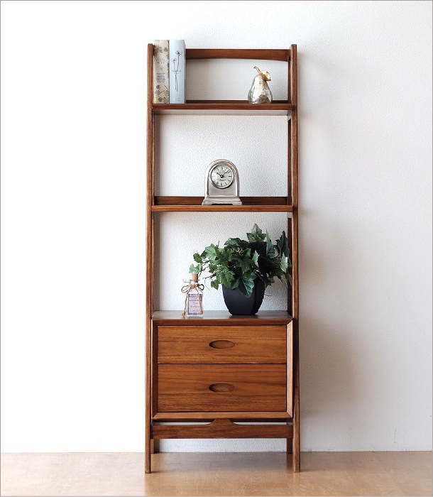 本棚 無垢材 天然木 飾り棚 木製 チーク オープンラック 見せる収納